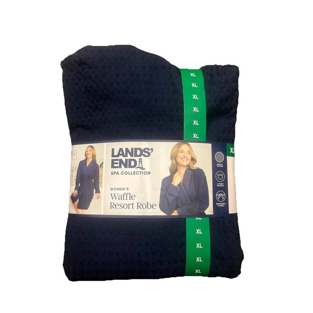 Lands' End Women's Waffle Robe - Navy Blue - XL - New - Free shipping